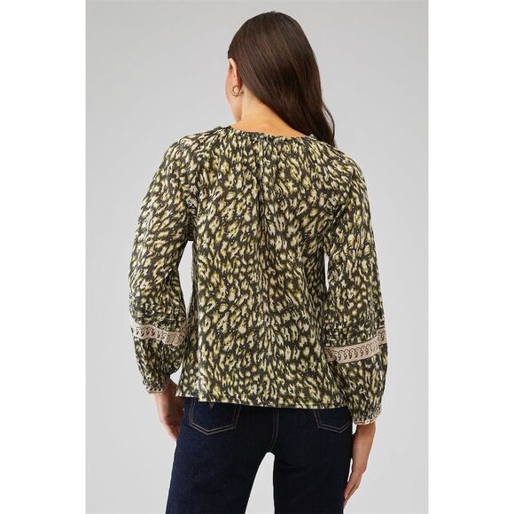 Cleobella Women's Alicia Blouse Size M Button-Front Top Black Leopard - Picture 3 of 11